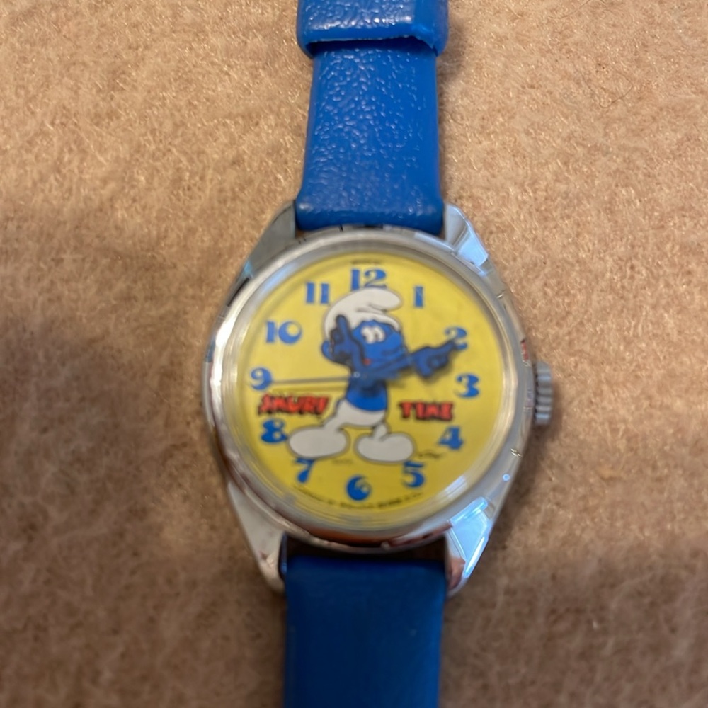 Smurf Time Kids Vintage Watch Poppa Smurf Blue Cartoon
